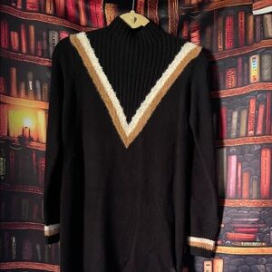 Karlie Black Sweater with Brown and Cream Accents